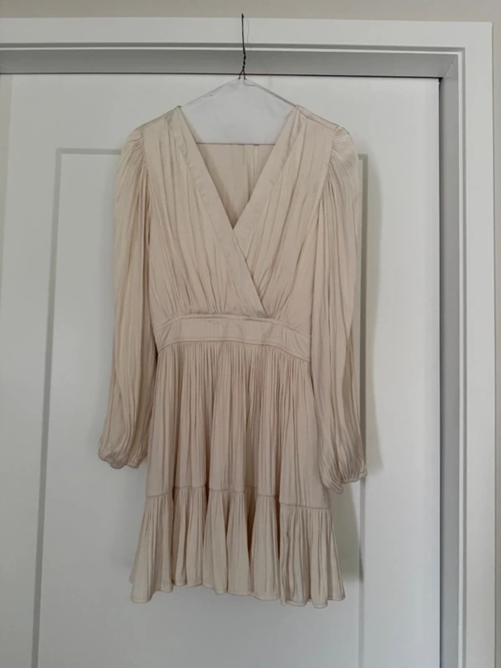 X Supply Light Cream V-Neck Long Sleeve Mini Dress